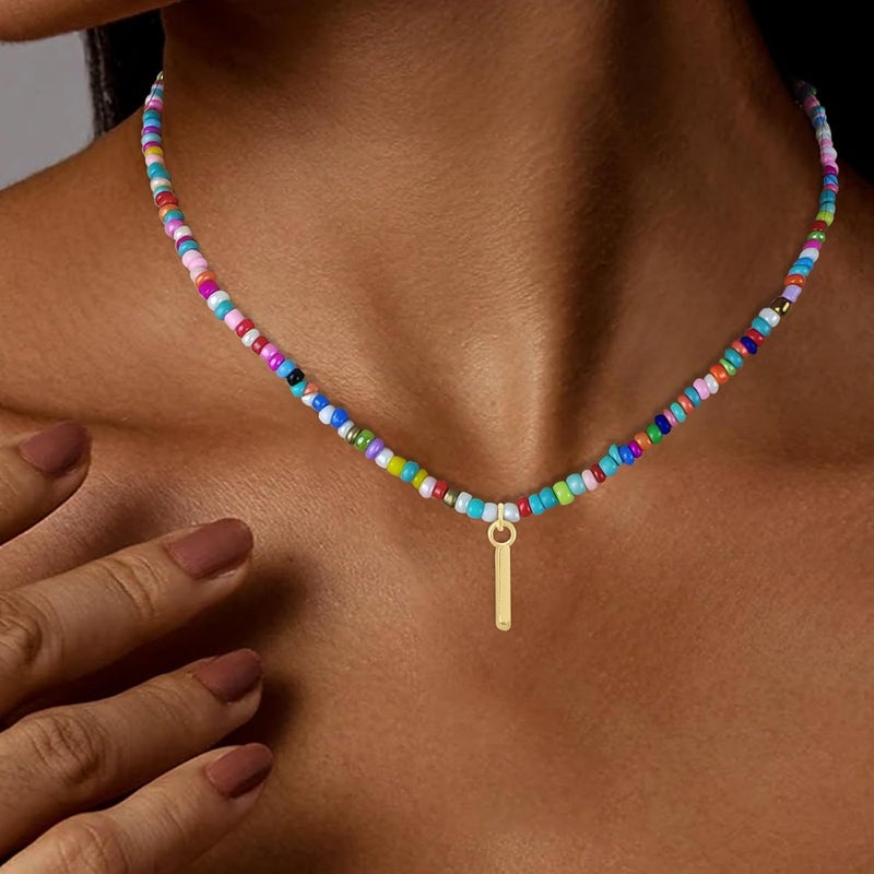 Senfour Colorful Beaded Initial Necklaces for Kids Girls, Personized Graduation Birthday Gifts - Choker Necklace for Women,Teen and Preteen Girls - Image 2